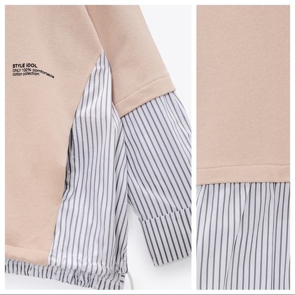 NWT. Zara Beige Contrast Hooded Sweatshirt. Size S. - Picture 3 of 10